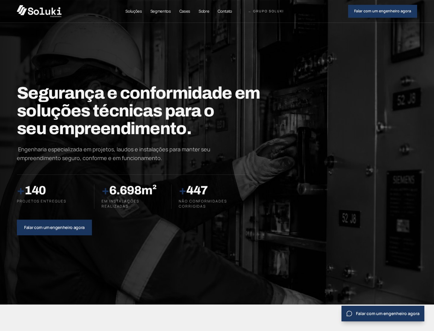 Site da Soluki Engenharia exibido em uma tela de computador